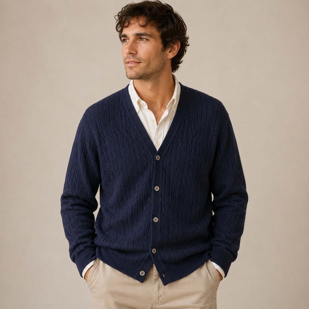 Vintage Merino Wool Cable Knit Academia Navy Sweater Mens Large Fiesole Italy